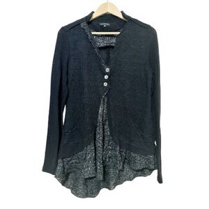 Panitti Soft Stretchy Black Gray Asymmetrical Women’s Sweater Cardigan - Medium